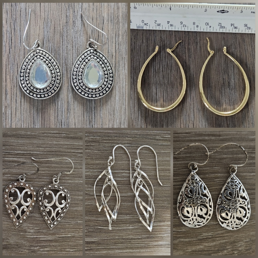 Earring lot. Sterling and Silvertone French hooks. Goldtone hoops